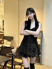 Hnewly Sexy Black 2 Piece Skirts Set Women Vintage Harajuku Patchwork Y2k Crop Top + Casual Streetwear Bodycon Skirt 2000s Vintage Suit