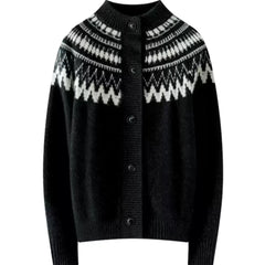 Hnewly Fair Isle Knit Sweater Cardigan Women Cozy Stand Collar Button Front Sweater Jacket Teen-Girl Fall Winter Vintage Chic Outfit