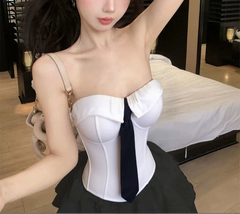 Hnewly Crop Tank Tops Women Fashion Sexy Tie Irregular Backless Chic Slim Summer Casual New Party Camis Female Clubwear