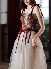 Hnewly France Vintage Bow Mesh Wedding Runway Party Dresses Women Summer Fashion Elegant Strap Graduation Evening Vestidos Ladies Robe