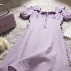 Hnewly Summer Gentle Lace Trim V-Neck Bubble Sleeve Dress plus Size Elegant Waist-Cinching Texture Long Dress Korean Style High Wais...