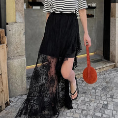Hnewly Summer New Irregular Black Sexy Design Lace High Waist Slimming and slimming Split Skirt