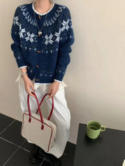 Hnewly Soft Knit Button Up Cardigan Women Fair Isle Sweater Jacket Ladies Teen-Girl Fall Winter Christmas Knitwear Casual Chic Outfit