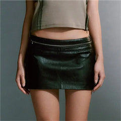 Hnewly Black mini skirts for woman korean fashion fall faux leather skirt vintage punk clothes PU skirts zipper up harajuku fashion