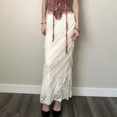 Hnewly Elegant Solid White Lace Skirt with Slit y2k Aesthetic Low Rise All-match Straight Long Skirts for Women Vintage Clothing