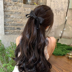 Hnewly 1PC Simple, Gentle, Black, Bow Ribbon, Hair Clips, Premium, Temperament, Back of the Head, Hair Ties, Spring Clips, Hair Accesso