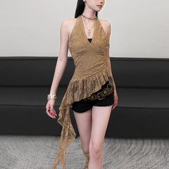 Hnewly New Style Street Fashion Tanks & Camis, Solid Color Halter Neck Sleeveless Backless Vest Top for Women, Slim Fit Chic