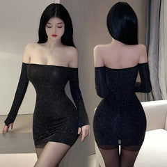 Hnewly Lingerie dress Deep V Shoulderless Tight Hip hugging Short Skirt sexy. items Dresses gala sexy womans clothing pain in the night