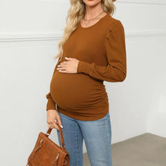 Hnewly Women's Maternity Soft Breathable Long Sleeve T-shirts Stretchy Round Neck Pregnancy Casual Top for Expectant Mom Spring Fall