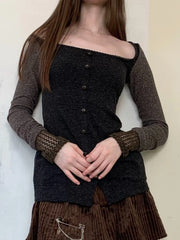 Hnewly Y2k Aesthetic Square Collar Sexy Dress Women Vintage Harajuku Patchwork Mini Dresses Streetwear Hollow Out Grunge Vestidos