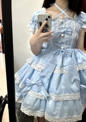 Hnewly Silver Moon Kawaii Lolita Ballet Style JSK Mini Dress Women Daily Sweet Pink Bow Lace Sling Princess Doll Dresses Y2k Vestidos