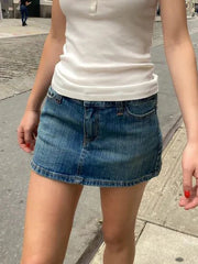 Hnewly American Vintage Denim Mini Skirts Women Summer Fashion High Waist Straigth Short Faldas Casual Fashion Streetwear Cotton Skirt