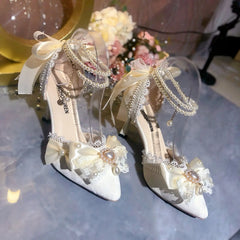 Hnewly White Bridal Shoe Wedding Shoes for Women Luxury Designer Mary Jane Elegant Woman Heeled Shoes Designer Heels Y2k Style Shoes