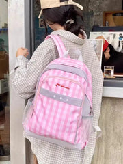 Hnewly Pink Plaid Backpack Korean Y2k Cute School Bag Large Capacity Girls Travel Bags Women Fashion Backpacks Trend Letter Schoolbag