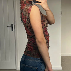 Hnewly Vintage Floral Print Crop Top Women Retro Sleeveless Turtleneck Skinny Tank Tops Harajuku y2k Tee Summer Casual Lady Vest
