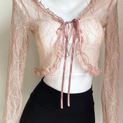 Hnewly Shirts Women Lace New Summer Sunscreen French Style Cropped Designed Sweet Gentle Elegant Office Lady Sexy Popular Chic Vintage