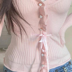 Hnewly Fairycore Clothing Top y2k Women Ruffle Lace Patchwork Long Sleeve Knitted T Shirt 2000s Coquette Clothes Streetwear