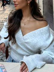 Hnewly Irregular Short Knitted Sweater Fashion Streetwear Pullovers Casual V-neck Casual Strap Elegant New Tops Wome