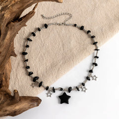 Hnewly Stone Beads Chain with Stars Pendant Necklace for Women Y2K Trendy Beaded Choker Necklaces Fashion Jewelry Neck Accessories