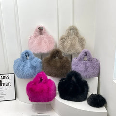 Hnewly Fluffy Plush Women's Handbags Faux Long Fur Bags for Women Warm Soft Shoulder Crossbody Bag Candy Color Cloud Clutch New