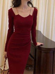 Hnewly rave inspo outfits Sexy Women Bodycon Slim Midi Dress Autumn Casual Black Red Evening Party Club Chic Vestidos Female Birthday Robe Clothings
