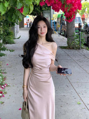 Hnewly 2000s Vintage Y2k Dress Women Bodycon Sexy Y2k Evening Party Dress Sweet Slim Elegant Office Lady One Piece Dress Korean Chic