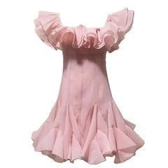 Hnewly Fashion Women Dress Sleeveless Slash Neck Solid Color Lotus Leaf Edge Design Female Party Dresses New Tide