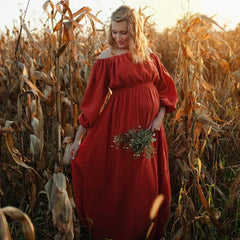 Hnewly Bohemian Maternity Photo Shoot Dress Comfort Linen Cotton One Shoulder Dress For Pregnant Women Boho Style Baby Shower Dress