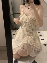Hnewly College Style Floral Suspender Dress Summer New Style Slim Women Skirt