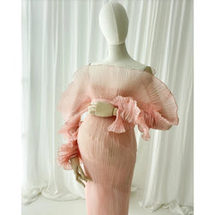 Hnewly Handmade Sheer Pleated Maternity Dresses for Photoshoot Puff Sleeve Off Shoulder Pregnancy Dress Baby shower vestido maternidad