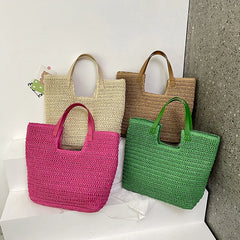 Hnewly Large Capacity Woven Bag New Fashion Commuting Tote Handbag Female Niche Shoulder Knapsack Beach Grass Bags