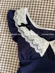 Hnewly BACK TO SCHOOL OUTFIT Bodycon Slim Lace Dress Women 2000s Vintage Y2k Clothing Slim A-Line Korean Dress Office Lady Elegant Summer Party Beach Style