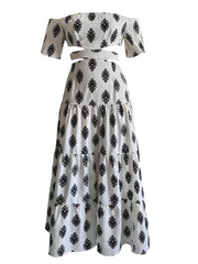Hnewly Summer Women's A-Line Maxi Dress Off Shoulder Tie Detail Floral Print Beach Vacation Dress Boho Sexy Smocked Waist