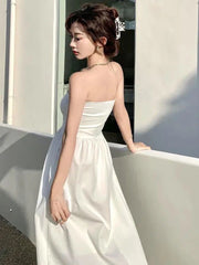 Hnewly Dresses Women Design Simple Elegant Strapless Charming Streetwear Classic Solid Prevalent Vacation Ladies A-line European Style