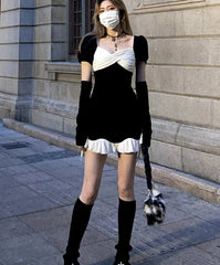 Hnewly DRESS TO IMPRESS Black Gothic Fairy Dress Women Sexy Patchwork High Street Korean Party Dresses Female Casual Vintage Mini Y2k Bodycon Dress