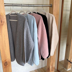 Hnewly Open Front Knit Cardigan for Women Comfy Balloon Sleeve Open-front Sweater Coat Female Duster Cardi Casual Autumn Winter Outfit