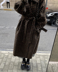 Hnewly Autumn Winter Long Loose Casual Soft Plaid Woolen Coat Women Double Breasted Stylish Chic Luxury Designer Clothes