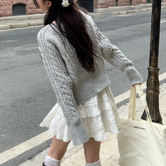 Hnewly Fairycore Sweater y2k Clothes Women Solid Color V Neck Long Sleeve Cardigan Knitted Tops 2000s Clothing Streetwear