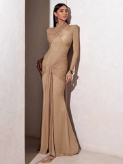 Hnewly Cutenew High Street Classic Women Maxi Dress Bright Stunning Full Sleeve Cross Ruched Body-shaping Long Robe Mujer Luxury Frock