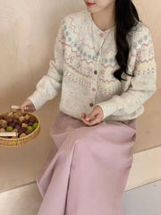 Hnewly Cute Cartoon Cardigan Sweater for Women Long Sleeve Crew Neck Button Up Knitted Jacket Knitwear Teen-girl Fall Winter Outfit