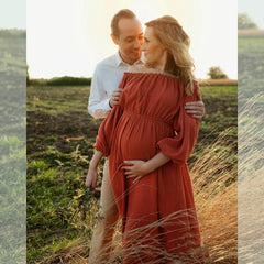 Hnewly Bohemian Maternity Photo Shoot Dress Comfort Linen Cotton One Shoulder Dress For Pregnant Women Boho Style Baby Shower Dress