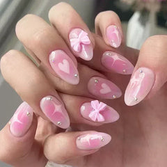 Hnewly 24pcs Detachable Flower Almond bowknot French False Nails Stars Love Glitter Design Press on Nails Fake Nials DIY Manicure Nails
