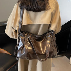 Hnewly Retro Brand Roomy Shoulder Bag Female Luxury Solid Color Classic Crossbody Bag Large Capacity Style Soft PU Leather Tote Bag