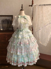 Hnewly Pastoral Style Japanese Original New Lolita Sweet JSK Dress Elegant Lady Daily LO Dress Bowknot Small Floral Dresses