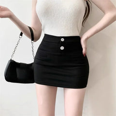 Hnewly Korean Button Decor Wrap Hip Skirts for Women Sexy Slimming Pencil Mini Skirts Female New Style High Waist Short Skirt Mujer