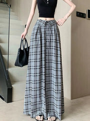 Hnewly Chic Plaid Wide Leg Pants Women Fashion Oversize Loose High Waist Straight Trousers Summer Korean Lady Elegant Korean Pant