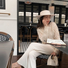 Hnewly Women Hollow Out Fluffy Vintage Button-up Temper Ladies Knitted Sweater Outwear Slouchy All-match Loose Casual Ulzzang