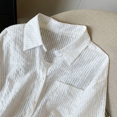 Hnewly Pink Striped Sun Protection Shirt Women's Summer Thin Single-breasted Outwear Loose Fit Lazy Style Casual Open Front Female Tops