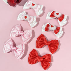 Hnewly 1 Pair Red Heart & Pom-pom Bow Hair Clips, Sweet & Girly, Valentine's Day Hair Accessories, Cute & Versatile Side Clips for Pigt