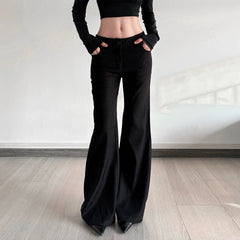 Hnewly Black Slim-Fit Low-Rise Suit-pants y2k Streetwear Basic All-match Trousers Office Lady Bottoms Korean Fashion Summer